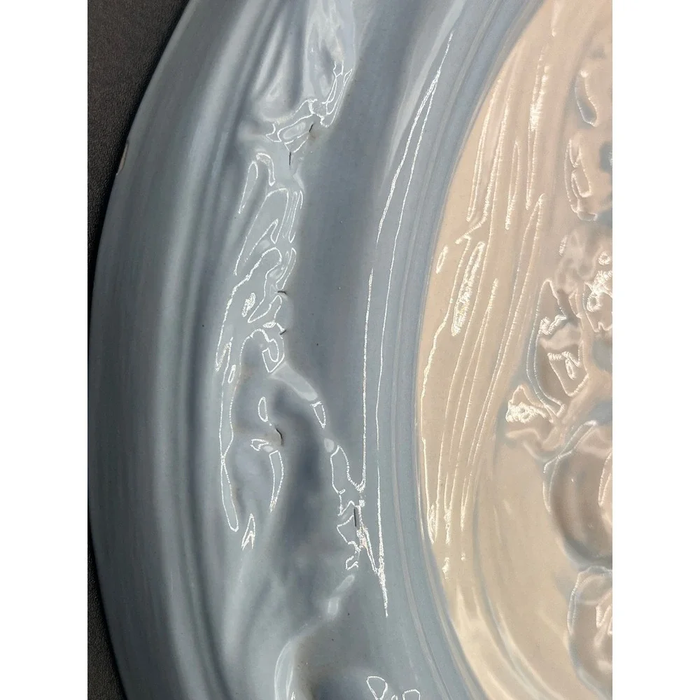 Pair Vtg Chalkware Cameo Wall Plaques Blue‎ White Oval Relief Portraits 12x10.5